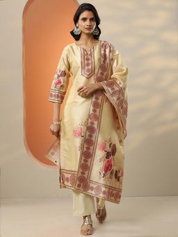 Libas - Printed Silk Blend Straight Kurta Pant with Dupatta