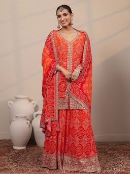 Libas Art - Embroidered Georgette Straight Kurta Palazzo with Dupatta
