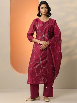 Libas - Embroidered Silk Blend Straight Kurta Pant with Dupatta