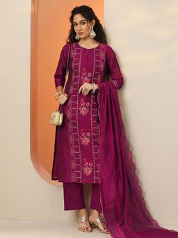 Libas - Embroidered Silk Blend Straight Kurta Pant with Dupatta