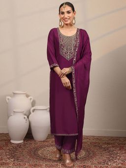Libas - Yoke Design Silk Blend Straight Kurta Pant with Dupatta