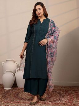 Extra love by Libas - Printed Design Silk Blend Straight Kurta Palazzo with Dupatta