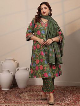 Extra love by Libas - Printed Cotton Blend Straight Kurta Pant with Dupatta
