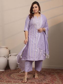Extra love by Libas - Plus Size Women Embroidered Cotton Blend Straight Kurta Pant with Dupatta