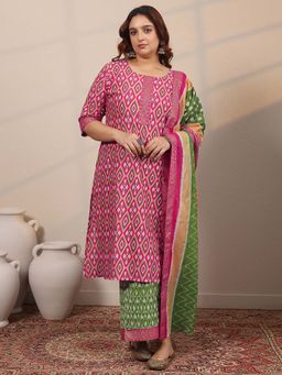 Extra love by Libas - Printed Cotton Blend Straight Kurta Palazzo with Dupatta