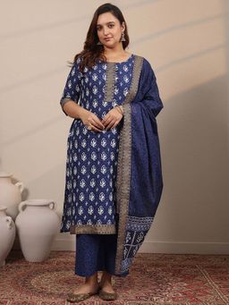 Extra love by Libas - Printed Cotton Blend Straight Kurta Pant with Dupatta
