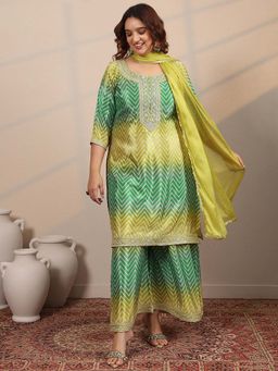 Extra love by Libas - Embroidered Chinon Straight Kurta Palazzo with Dupatta