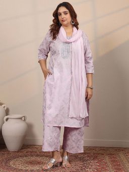 Extra love by Libas - Printed Cotton Blend Straight Kurta Pant with Dupatta