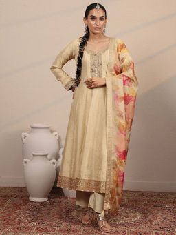 Libas Art - Embroidered Silk Blend Anarkali Kurta Pant with Dupatta