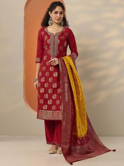 Libas Art - Woven Design Silk Blend Straight Kurta Pant with Dupatta