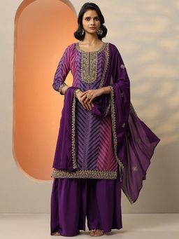 Libas - Embroidered Chinon Straight Kurta Sharara with Dupatta