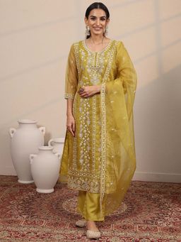Libas - Embroidered Organza Straight Kurta Pant with Dupatta