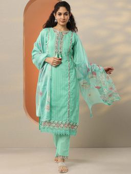 Libas - Embroidered Cotton Blend Straight Kurta Pant with Dupatta