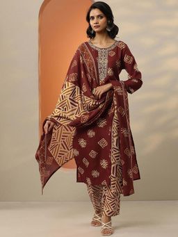 Libas - Printed Cotton Blend Straight Kurta Pant with Dupatta