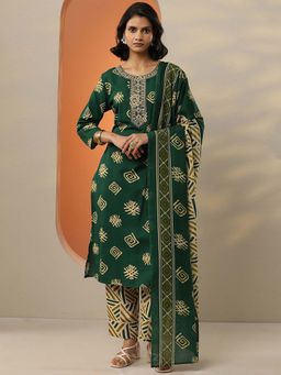 Libas - Printed Cotton Blend Straight Kurta Pant with Dupatta