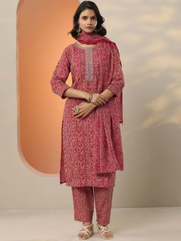 Libas - Printed Cotton Blend Straight Kurta Pant with Dupatta
