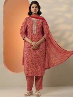 Libas - Printed Cotton Blend Straight Kurta Pant with Dupatta