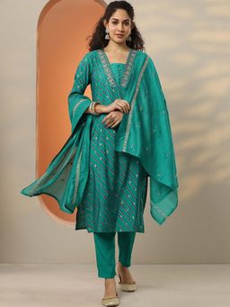 Libas - Printed Silk Blend Straight Kurta Pant with Dupatta