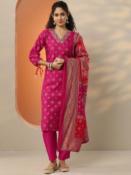 Libas - Printed Silk Blend Straight Kurta Pant with Dupatta