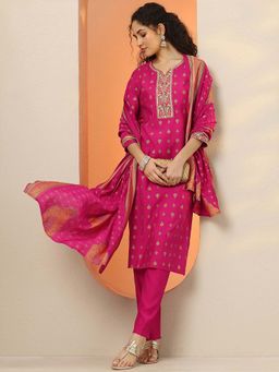 Libas - Printed Silk Blend Straight Kurta Pant with Dupatta