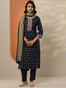 Libas - Printed Silk Blend Straight Kurta Pant with Dupatta