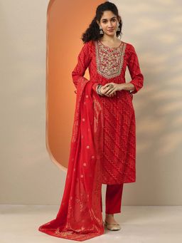Libas - Printed Silk Blend Straight Kurta Pant with Dupatta