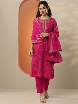 Libas - Embroidered Silk Blend Straight Kurta Pant with Dupatta