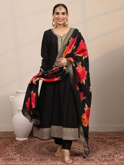 Libas - Yoke Design Silk Blend Flared Kurta Pant with Dupatta