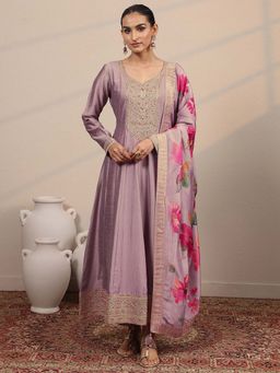 Libas - Yoke Design Silk Blend Flared Kurta Pant with Dupatta