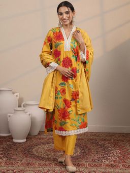 Libas - Printed Cotton Blend Straight Kurta Pant with Dupatta