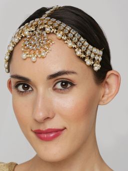 OOMPH - Jewellery Gold Kundan and Pearls Wedding Bridal Maangtikka Matha Patti