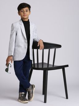 Kids Island - Grey Full Sleeves Checks Elegance Blazer