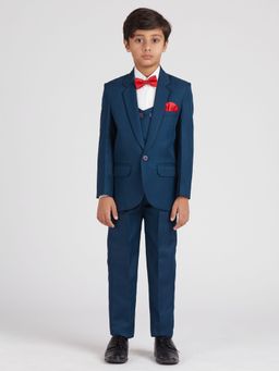 Kids Island - Teal Blazer, Shirt, Pant and Waist Coat with Bow Tie (Set of 5)