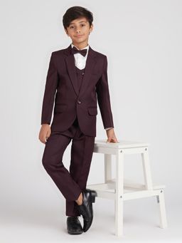 Kids Island - Wine Blazer, Shirt, Pant and Waist Coat with Bow Tie (Set of 5)