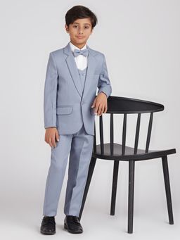Kids Island - Grey Blazer, Shirt, Pant and Waist Coat with Bow Tie (Set of 5)