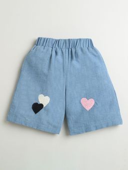 ZIP ZAP ZOOP - Blue Denim Heart Embroidered Shorts