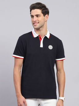 Rock.it - From House Of Mens Navy Blue Solid Collared Neck Half Sleeve T-Shirt