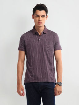 Arrow - Geometric Purple Half Sleeves Collar Neck Polo Shirt