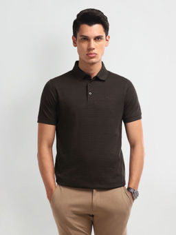 Arrow - Stripes Brown Half Sleeves Collar Neck Polo Shirt