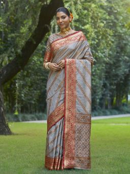 EXCLUSIVA - Grey Banarasi Saree with Unstitched Blouse