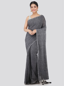 PinkLoom - Womens Cotton Saree with Unstitched Blouse-Grey