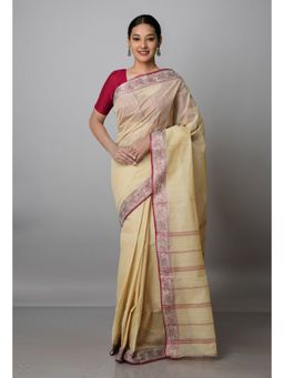 Unnati Silks - Beige Pure Handloom Superfine Bengal Cotton Saree
