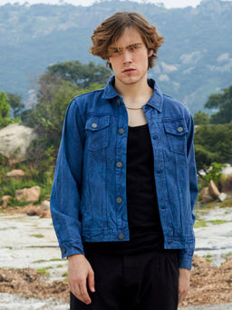 Campus Sutra - Men's Indigo Blue Medium-Wash Denim Jacket