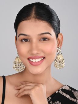 Anvik - White Contemporary Kundan Mop and Meenakari Chandbali Earring