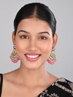Anvik - Pink Contemporary Kundan Mop and Meenakari Chandbali Earring