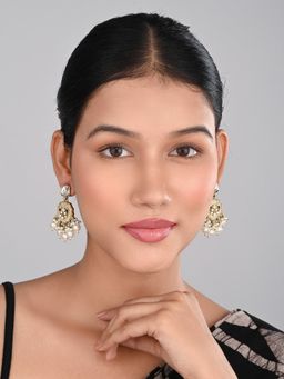 Anvik - Cream Contemporary Kundan Mop and Meenakari Drop Earring