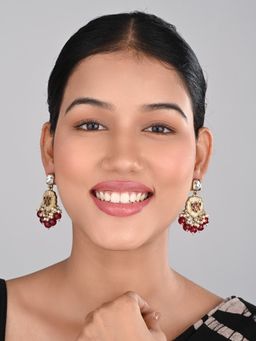 Anvik - Red Contemporary Kundan Mop and Meenakari Drop Earring