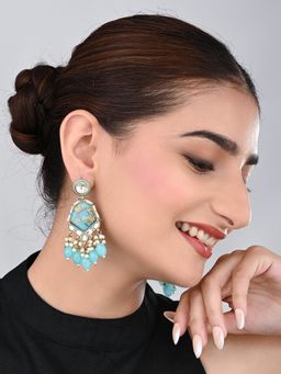 Anvik - Blue Gold Plated Two Tone Geometric Stone Drop Earring