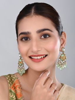 Anvik - Green Gold Plated Two Tone Geometric Stone Drop Earring