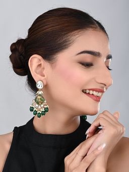 Anvik - Green Gold Plated Two Tone Pear Shaped Stone Drop Earring